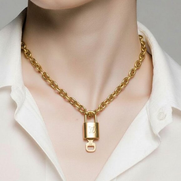 18K Gold-Plated Necklace with Authentic Louis Vuitton Padlock